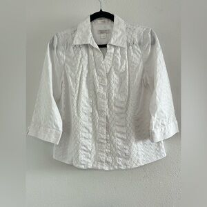 Christopher & Banks White Lace-Trim Button Front Blouse